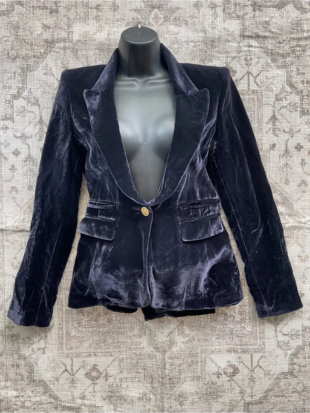 Smythe Velvet Single-Button Blazer in Dark Navy - Picture 1 of 9